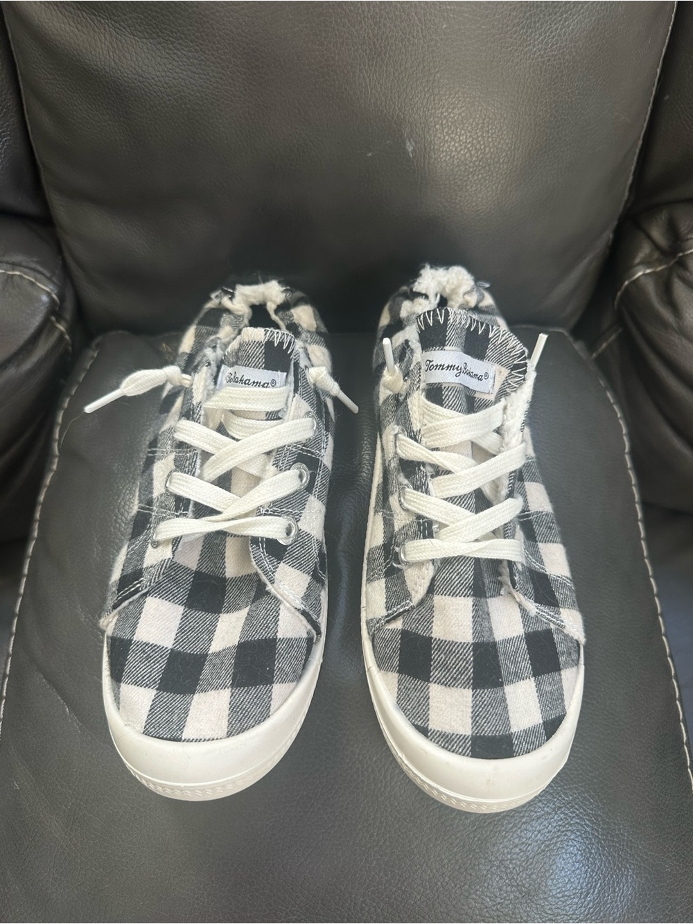 Tommy Bahama Black & White Plaid Kids Lace-Up Sneakers